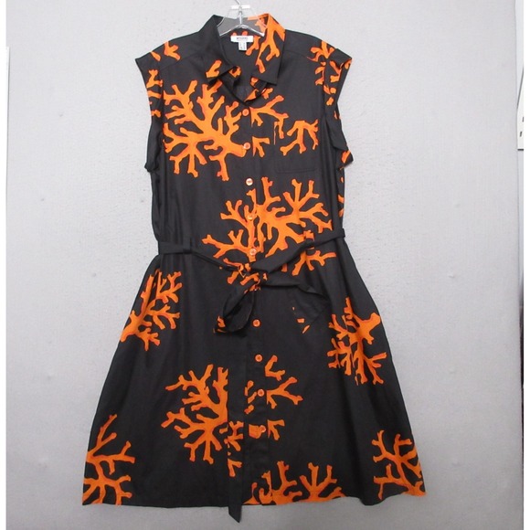 Moschino Cheap Chic Shirt Dress 14 Black Orange Belted‎ Coral Pockets Italy Rare